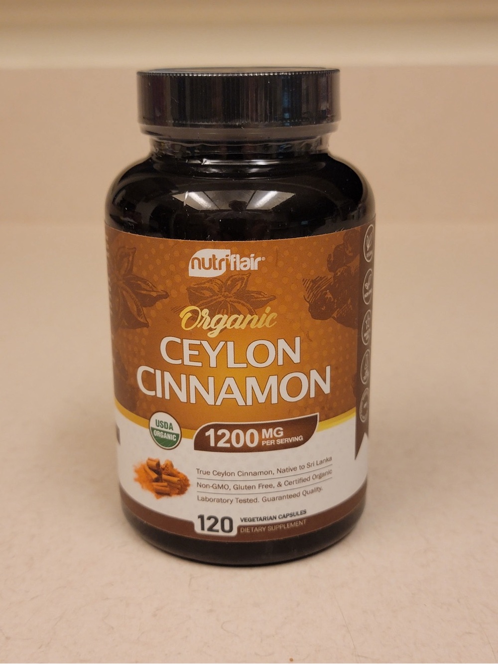 Organic Ceylon Cinnamon 1200 mg - Brown Supplement Bottle
